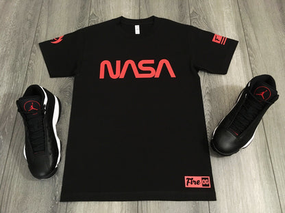NASA Red Logo Black T-Shirt To Match Air Jordan 13 Bred Men's Sneaker Matching Tees
