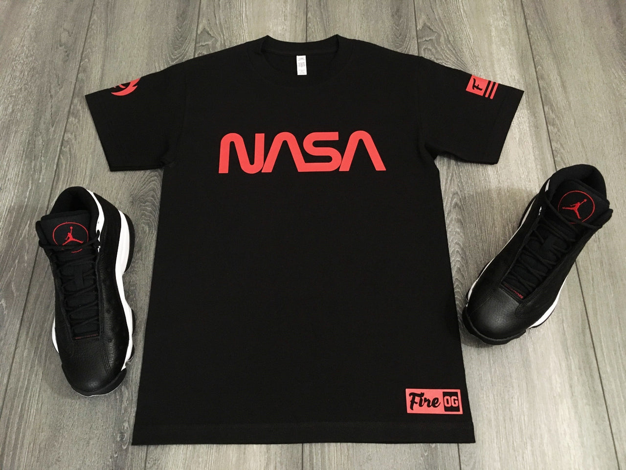 NASA Red Logo Black T-Shirt To Match Air Jordan 13 Bred Men's Sneaker Matching Tees