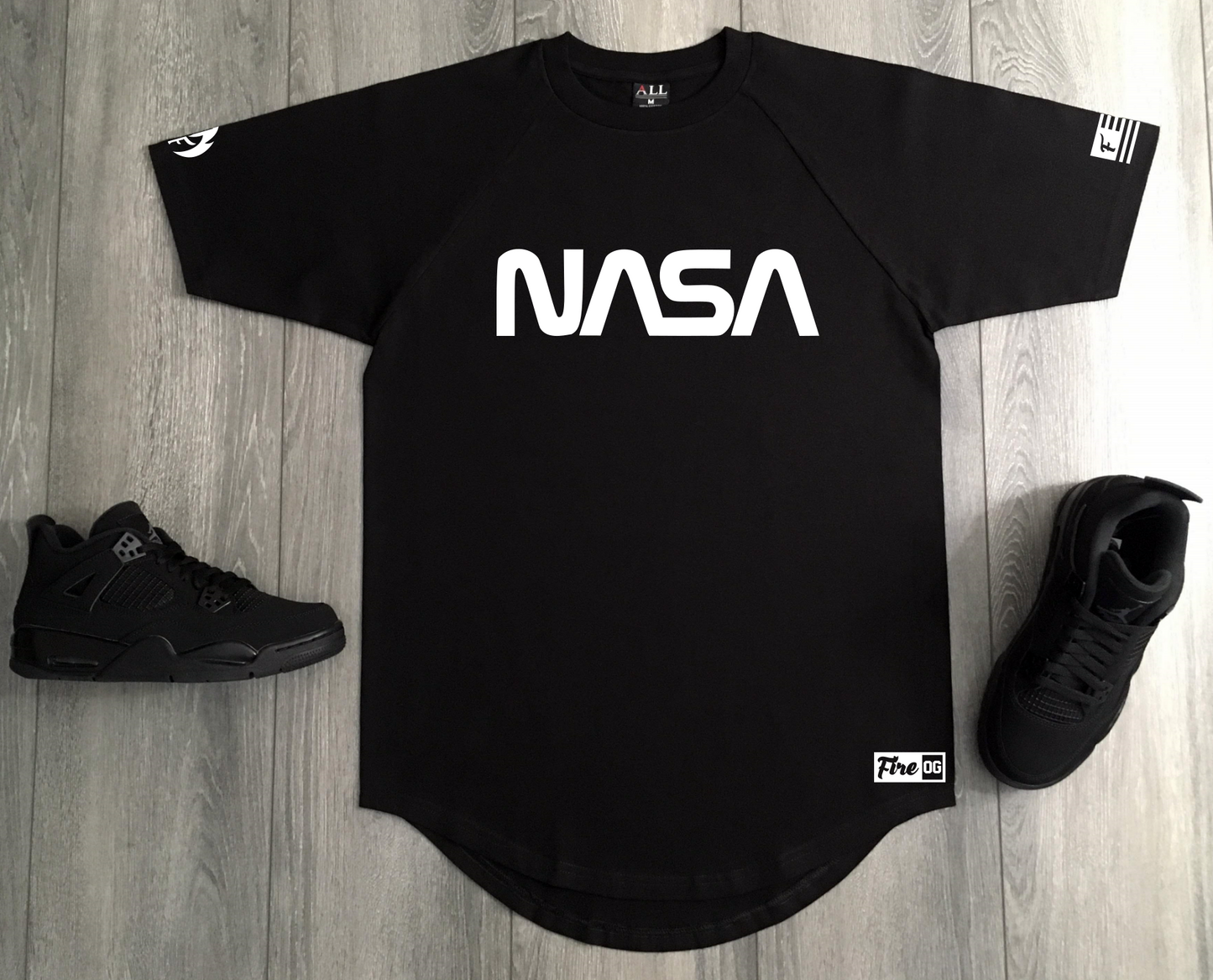 NASA Black Drop Tail T-Shirt To Match Black White Air Jordans - Threads On Fire