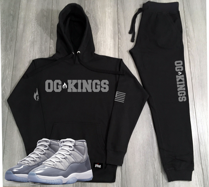 Men's Black and Grey Sweatsuit To Match Air Jordan 11 Cool Grey Black Sneaker Hoodie and Joggers
