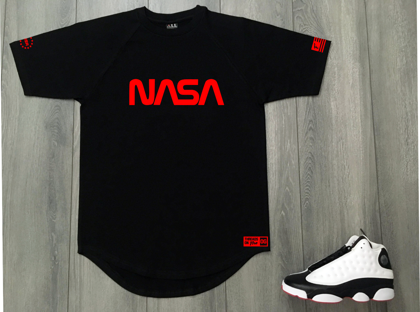 NASA Logo Black Streetwear T-Shirt To Match Air Jordan 13 Bred Men's Sneaker Tees