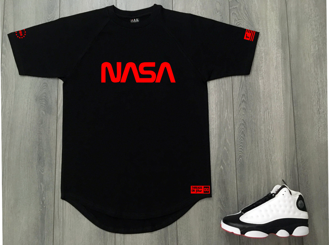 NASA Logo Black Streetwear T-Shirt To Match Air Jordan 13 Bred Men's Sneaker Tees