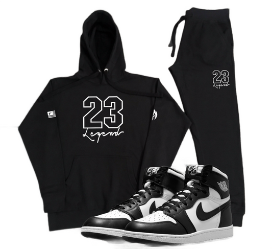 Men's "23 Legend" Premium Sneaker Sweatsuit Inspired by Air Jordan Retro 1 High OG Black White Sneaker Hoodie Joggers Set