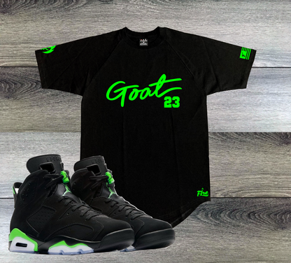GOAT #23 Black Sneaker T-Shirt To Match Air Jordan Retro 6 Electric Green  🔥 Men's Sneakerhead Tees