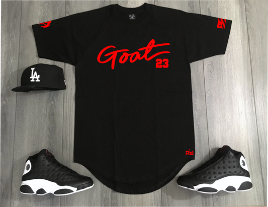 GOAT #23 Black T-Shirt To Match Air Jordan Retro 13 Bred Men's Sneaker Tees