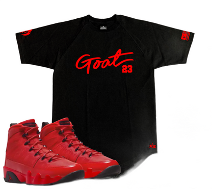 GOAT 23 Black T-Shirt To Match Air Jordan Retro 9 Chile Red Men's Sneaker Tees
