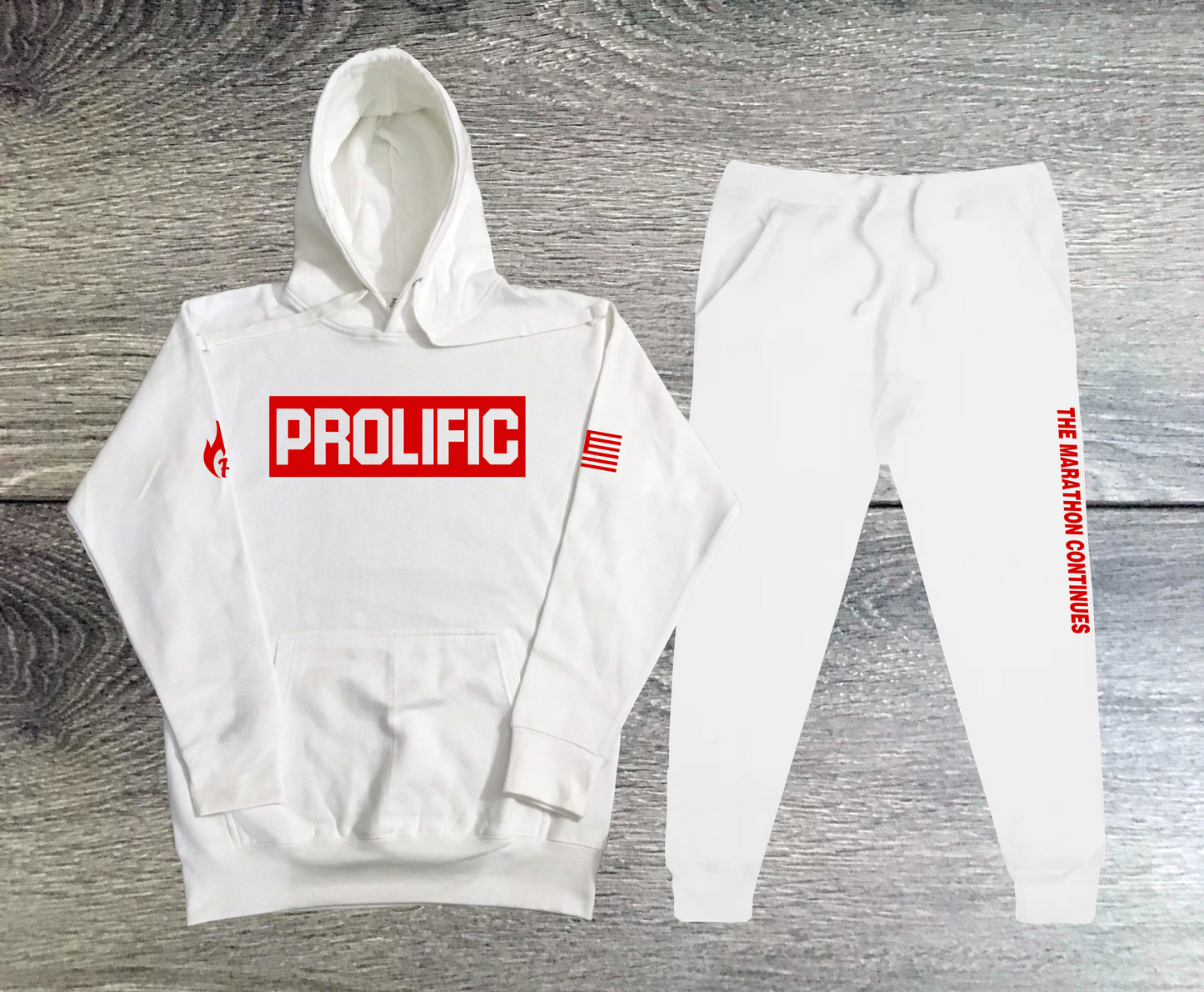 Threads On Fire PROLIFIC White Hoodie Joggers Sweatsuit 