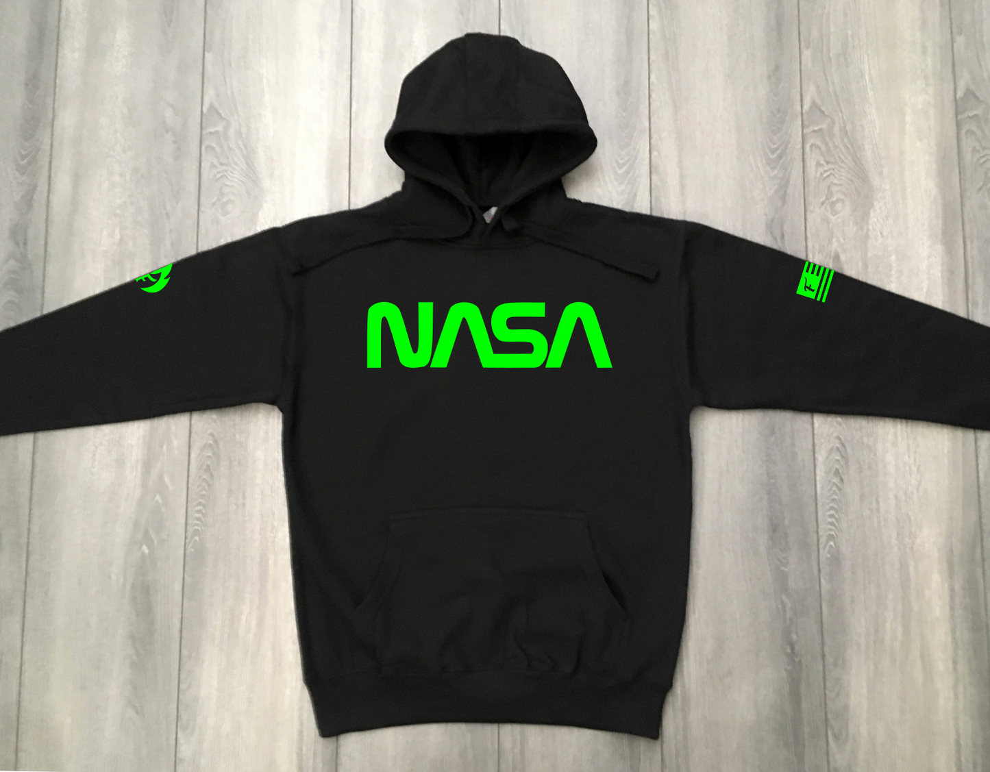 Men's Black Neon Green NASA Graphics Sneaker Hoodie To Match Air Jordan Retro 6 Electric Green